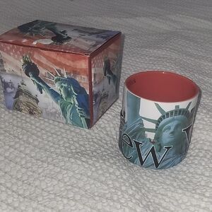 Statue of Liberty New York Souvenir Mug -Teal & Coral NEW 18 Oz 3D Relief Letter